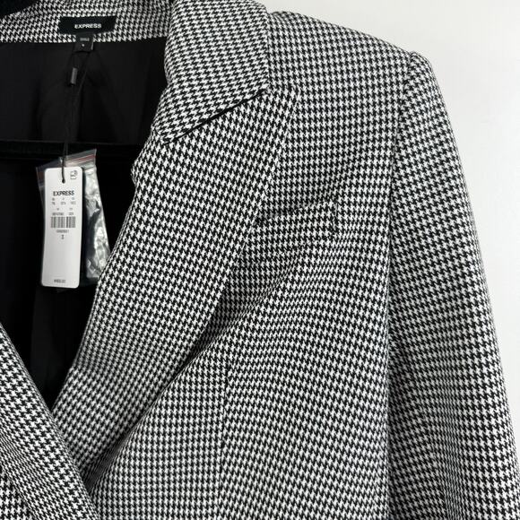 Express New Black White Houndstooth Blazer Small Double Breasted Academia Office - Picture 6 of 13